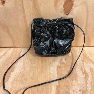 Susan Farber Collection Black Patent Leather Crossbody Bag Purse Bow Flap